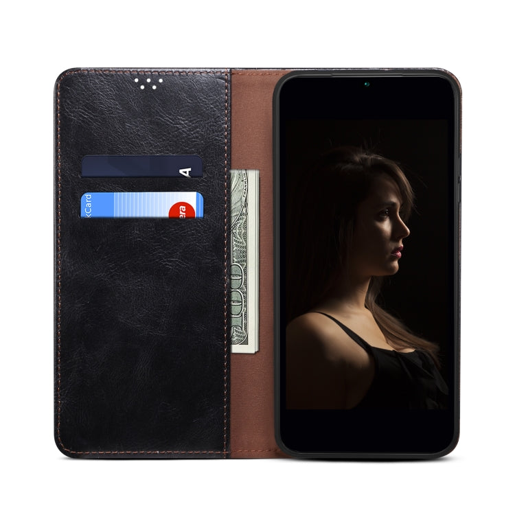 Funda de Cuero Crazy Horse con Cera de Aceite para OnePlus 13 (Negra)