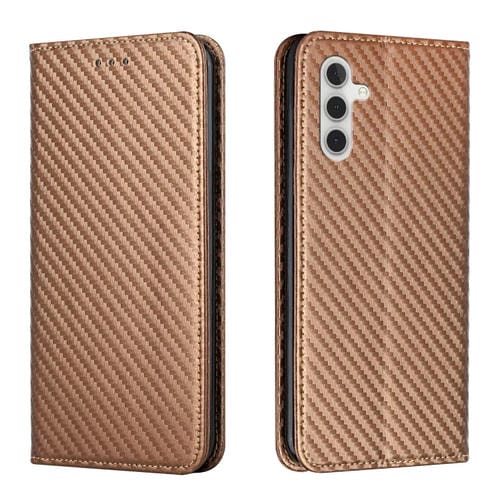 Funda para Samsung Galaxy A55 Cuero con Soporte y Fibra de Carbono (Marrón)