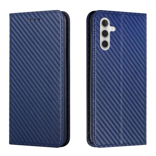 Funda para Samsung Galaxy A35 Cuero con Soporte y Fibra de Carbono (Azul)