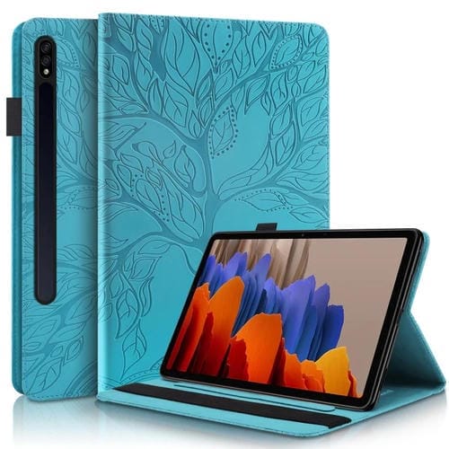 Funda de Cuero Life Tree Series para Samsung Galaxy Tab S9/S9 FE con Tapa Horizontal (Azul Lago)