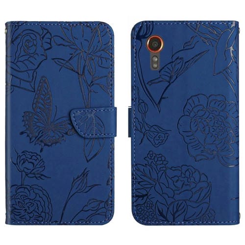 Funda de Cuero Samsung Galaxy Xcover 7 5G Skin Feel Butterfly con Tapa En Relieve (Azul)