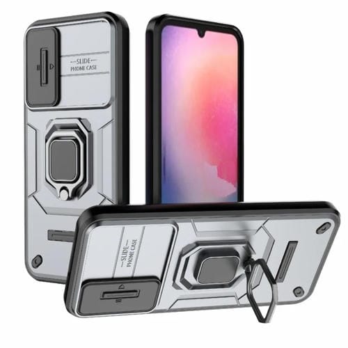 Estuche para Teléfono Samsung Galaxy A24 5G Sliding Camshield TPU + PC a Prueba de Golpes con Soporte (Gris)