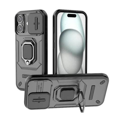 Funda deslizante Camshield de TPU + PC a prueba de golpes con soporte para iPhone 17 (negra)