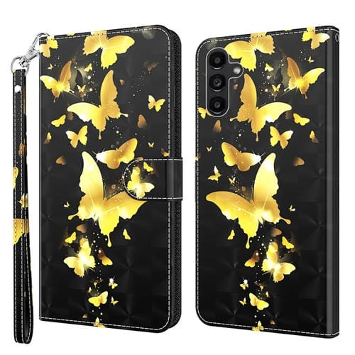 Funda de Teléfono Samsung Galaxy A15 Cuero con Tapa Patrón Pintura 3D (Mariposa Dorada)