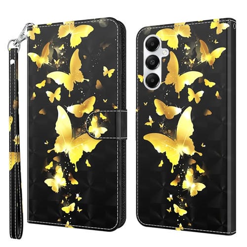 Funda de teléfono Samsung Galaxy A35 5G Cuero con tapa y patrón 3D (Mariposa Dorada)
