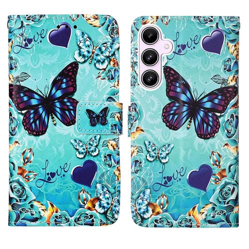 Funda para Teléfono Samsung Galaxy A55 Cuero Tejido Liso Patrón Dibujo Colores (Mariposa Cariñosa)