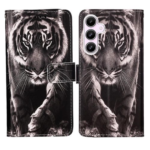 Funda para Teléfono Samsung Galaxy A55 Cuero Tejido Liso Patrón Tigre (Blanco y Negro)