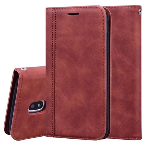 Estuche para Samsung Galaxy J3 / J330 (Eu) Cuero Pu Tapa Horizontal Magnética Soporte Ranura y Cordón (Marrón)
