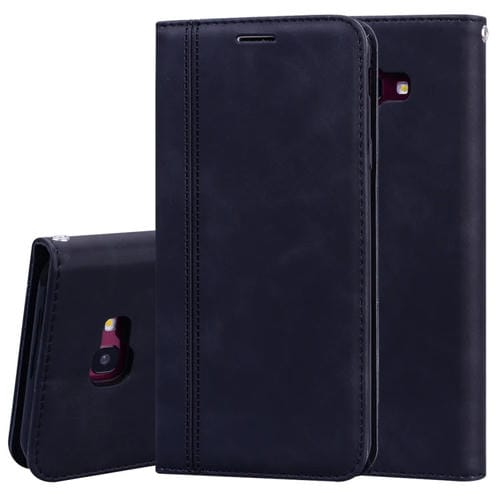 Estuche para Samsung Galaxy J4 Plus (2018) Cuero PU Tapa Horizontal Magnética Soporte Ranura Tarjeta Cordón (Negro)