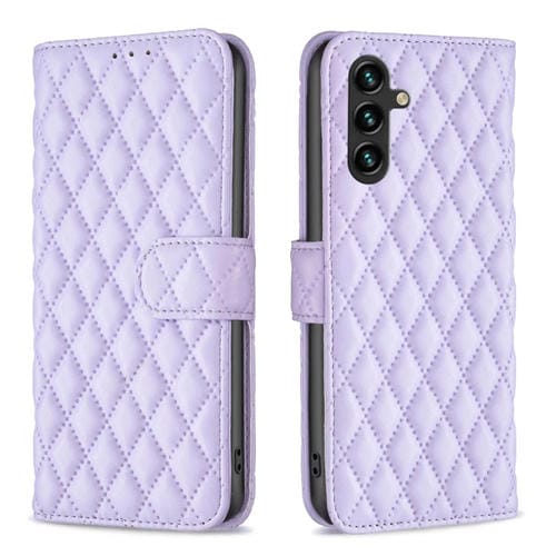 Funda de Cuero Samsung Galaxy A55 Diamond Lattice con Tapa para Teléfono (Púrpura)