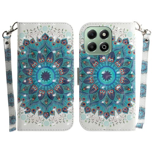 Funda de Cuero con Tapa Horizontal para Honor X6B Diseño 3D (Corona de Pavo Real)