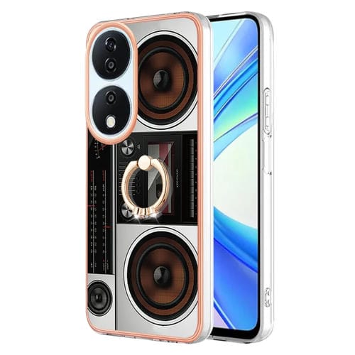 Funda para Honor X7B 4G/5G con IMD Doble Cara Galvanizada y Soporte para Anillo (Radio Retro)