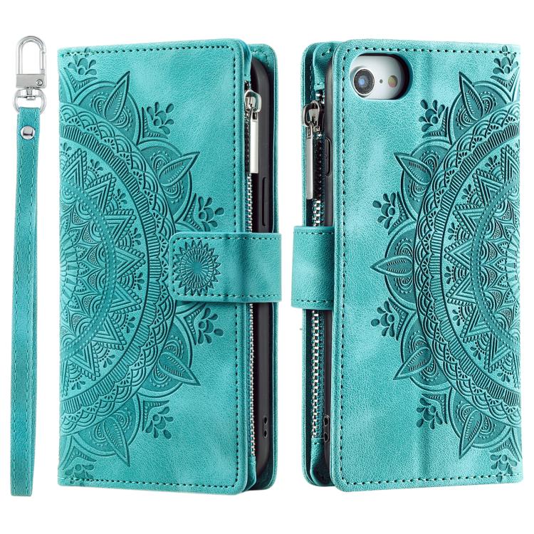 Funda de Cuero con Cremallera para iPhone 16E con Múltiples Tarjetas (Verde)