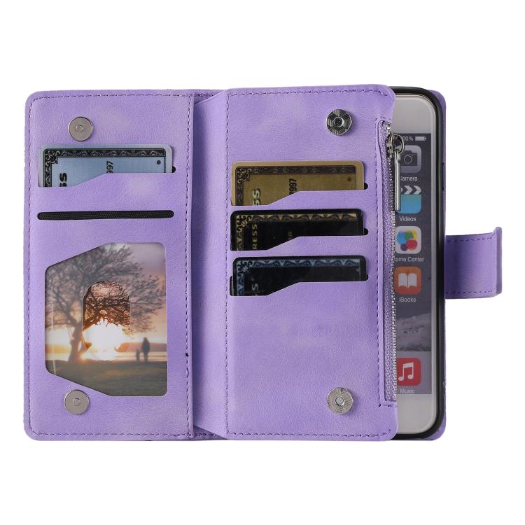Funda de Cuero con Cremallera para iPhone 16E Múltiples Tarjetas (Morado)