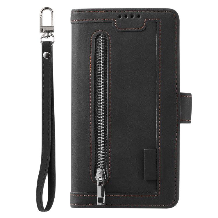 Funda de Cuero para iPhone 16E con Cremallera y Cordón (Negro)
