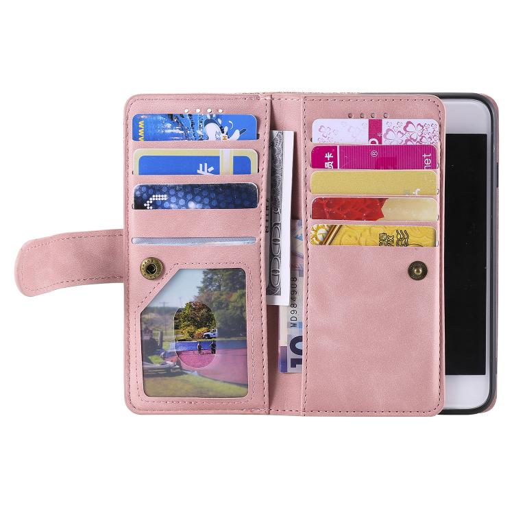 Funda de Cuero para iPhone 16E con Cremallera y Cordón (Rosa)