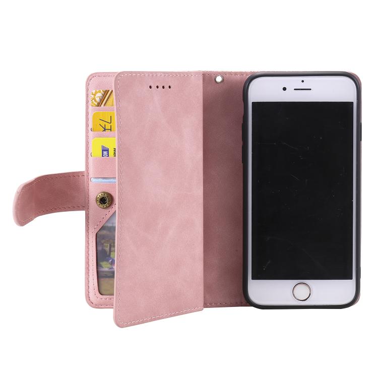 Funda de Cuero para iPhone 16E con Cremallera y Cordón (Rosa)