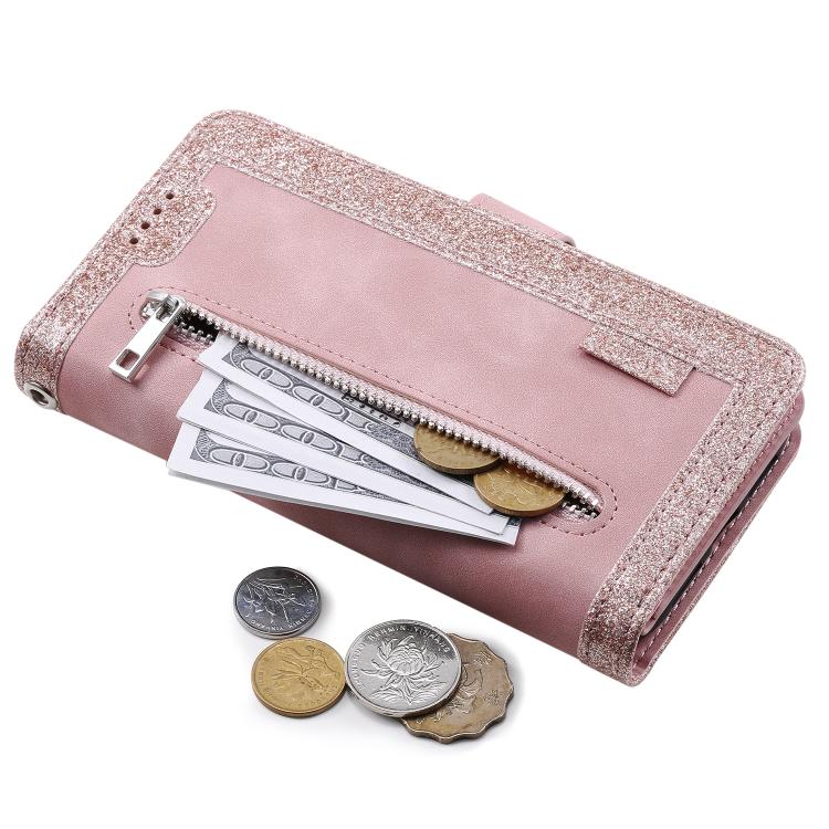 Funda de Cuero para iPhone 16E con Cremallera y Cordón (Rosa)