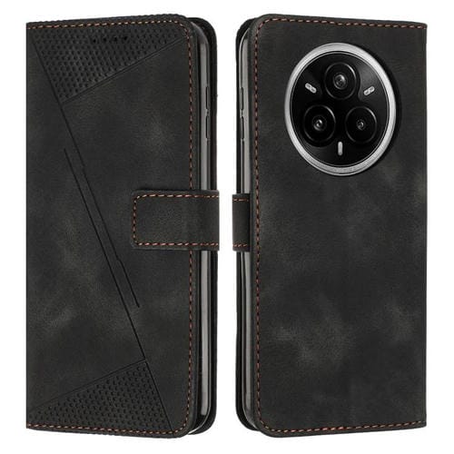 Funda de Cuero Triangular con Cordón para Realme 14 Pro Dream (Negra)