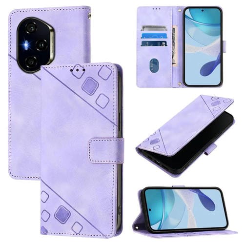 Funda de Piel con Relieve para Honor 300 Pro 5G y 300 Ultra (Morado Claro)