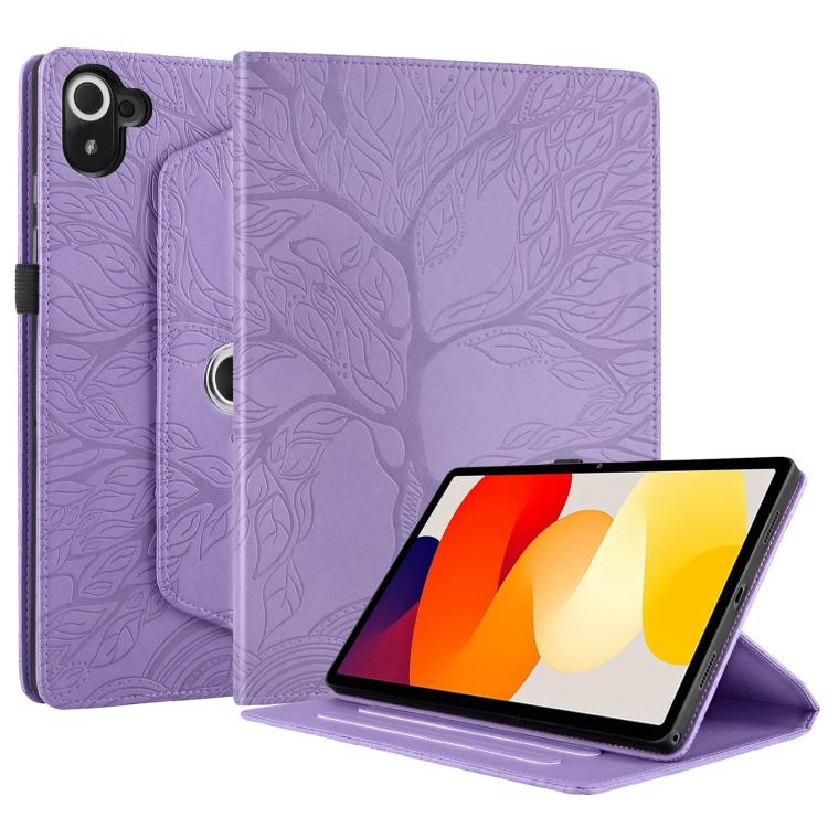 Funda de cuero con rotación en relieve "Tree Life" para Xiaomi Redmi K Pad (morado)