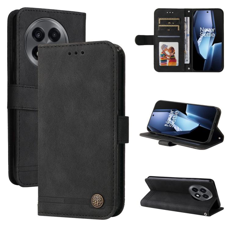 Funda de Cuero para OnePlus 13R Ace 5 Ace 5 Pro con Botones de Metal y Diseño Árbol de la Vida (Negro)