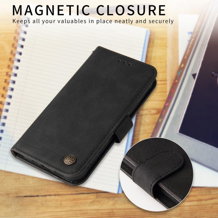 Funda de Cuero para OnePlus 13R Ace 5 Ace 5 Pro con Botones de Metal y Diseño Árbol de la Vida (Negro)