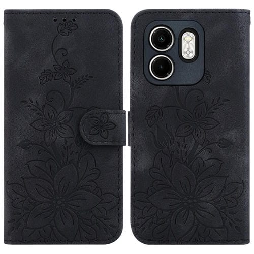 Funda de Cuero con Relieve de Lirio para Infinix Hot 50I Smart 9 (Negra)