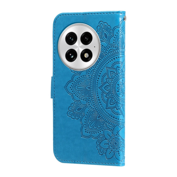 Funda de Cuero con Relieve Flores de Siete Pétalos para OnePlus 13 (Azul)