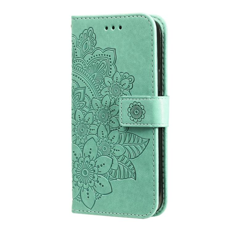 Funda de Cuero con Relieve de Flores de Siete Pétalos para OnePlus 13R Ace 5 Ace 5 Pro (Verde)