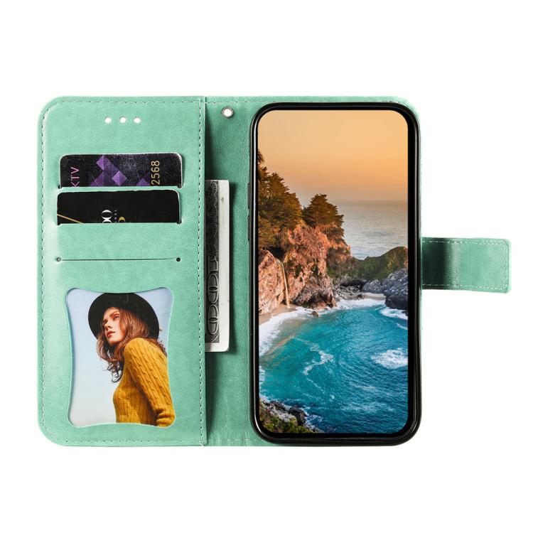 Funda de Cuero con Relieve de Flores de Siete Pétalos para OnePlus 13R Ace 5 Ace 5 Pro (Verde)