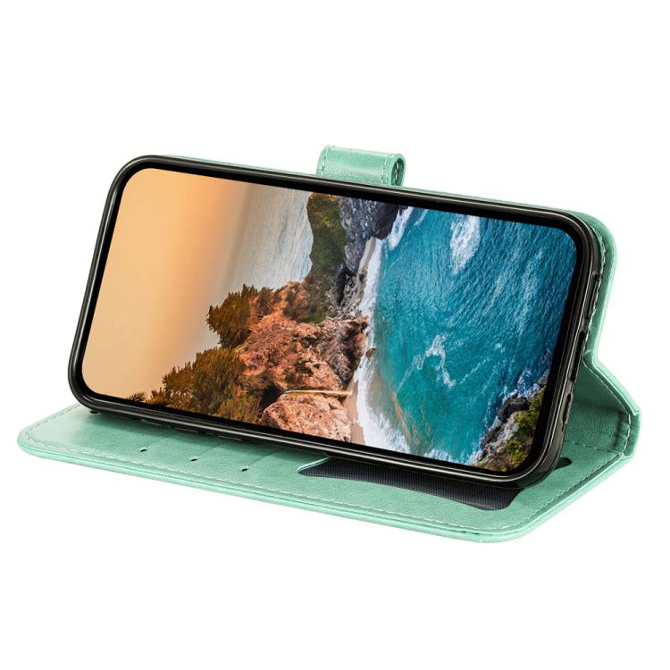 Funda de Cuero con Relieve de Flores de Siete Pétalos para OnePlus 13R Ace 5 Ace 5 Pro (Verde)