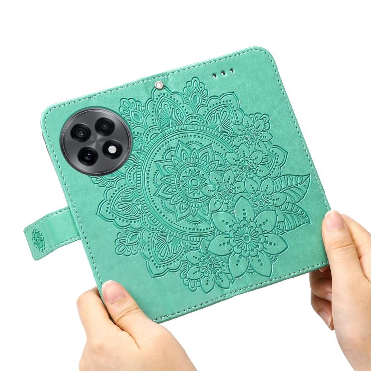 Funda de Cuero con Relieve de Flores de Siete Pétalos para OnePlus 13R Ace 5 Ace 5 Pro (Verde)