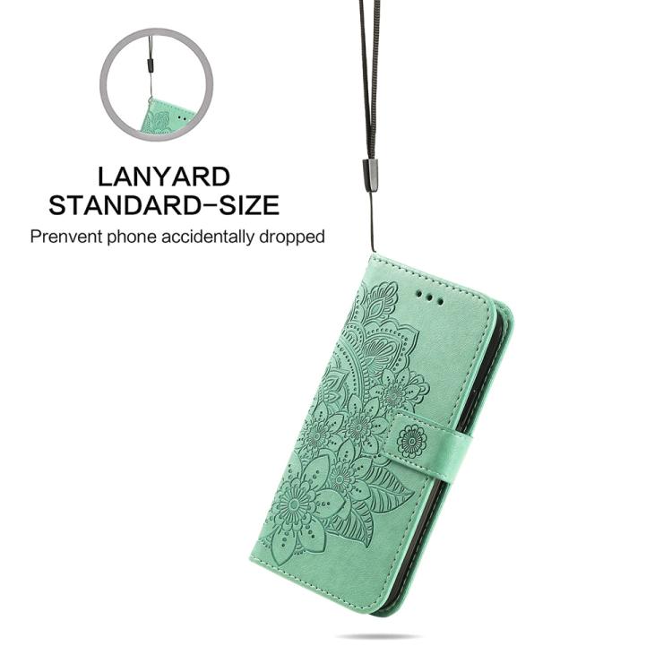 Funda de Cuero con Relieve de Flores de Siete Pétalos para OnePlus 13R Ace 5 Ace 5 Pro (Verde)