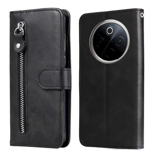 Funda de Piel con Cremallera y Textura de Becerro para OnePlus 13 (Negra)