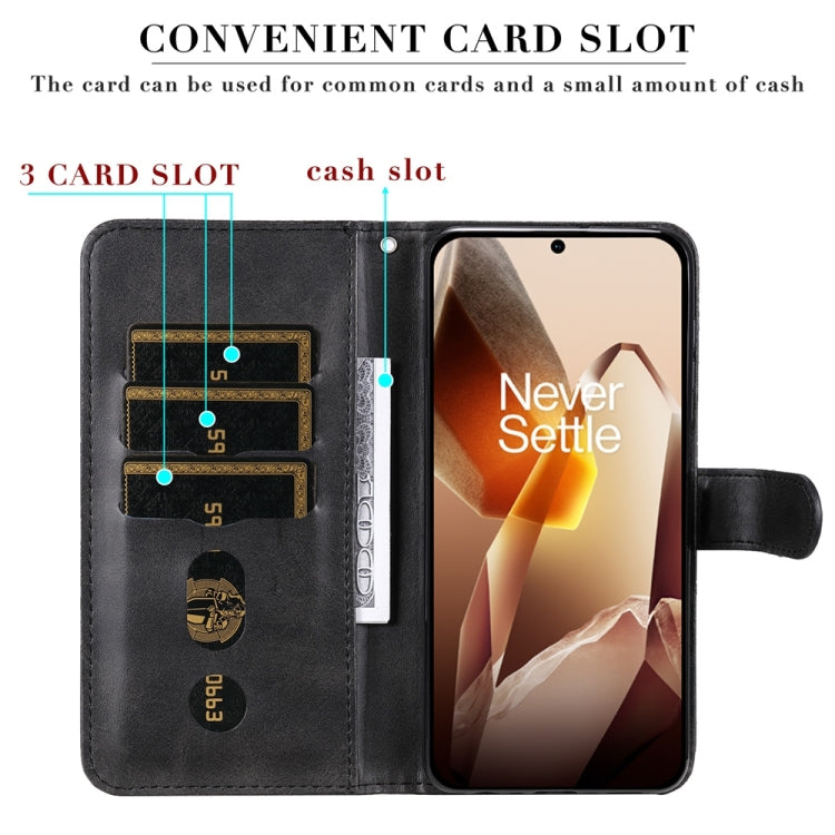 Funda de Piel con Cremallera y Textura de Becerro para OnePlus 13 (Negra)