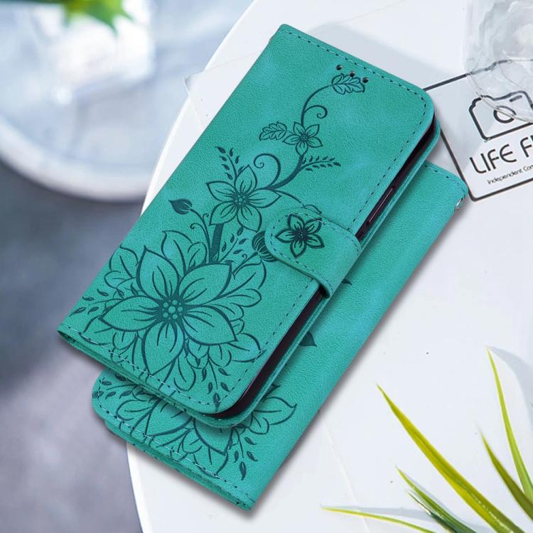 Funda de piel con relieve de lirio para Tecno Spark 30 4G (verde)