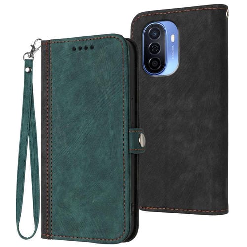 Funda de Cuero con Correa de Mano y Hebilla Lateral Doble para Huawei Enjoy 50/Nova Y70 (Verde Oscuro)