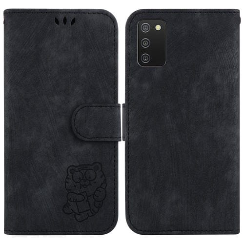 Para Samsung Galaxy A02s US 164,2 mm Funda de cuero con relieve Little Tiger para teléfono (negro)