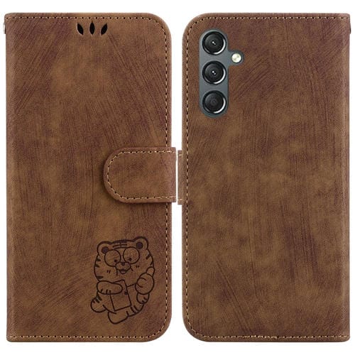 Para Samsung Galaxy A25 5G Funda de cuero con relieve Little Tiger (marrón)