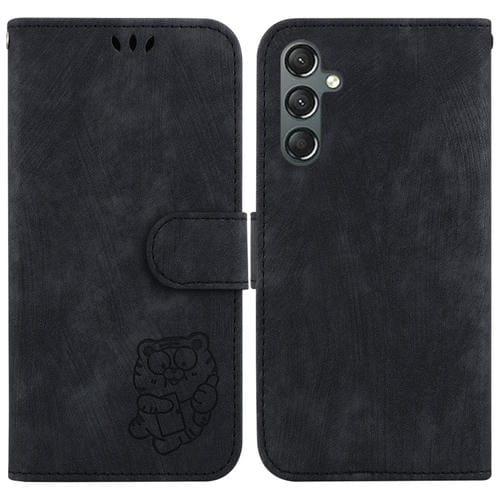 Para Samsung Galaxy A25 5G Funda de cuero con relieve Little Tiger (negro)