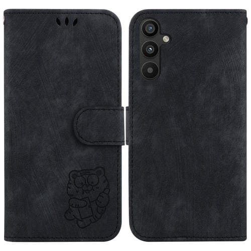 Para Samsung Galaxy A34 5G Funda para teléfono de cuero con relieve Little Tiger (negro)