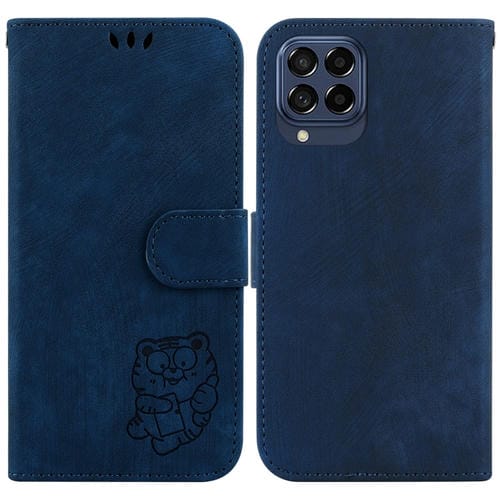 Para Samsung Galaxy M33 5G Funda de cuero con relieve Little Tiger (azul oscuro)
