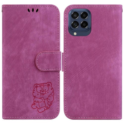 Para Samsung Galaxy M33 5G Funda para teléfono de cuero con relieve Little Tiger (rojo rosa)