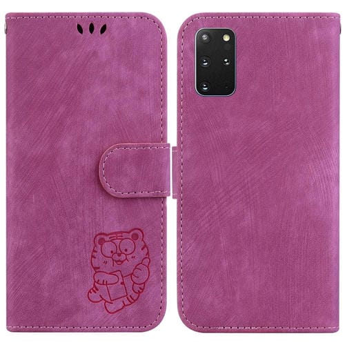 Para Samsung Galaxy S20 + Funda de cuero con relieve Little Tiger (rojo rosa)