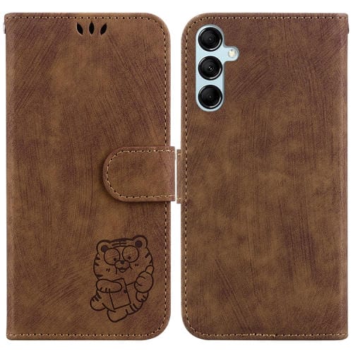 Funda de Cuero Samsung Galaxy A15 Little Tiger con Relieve (Marrón)