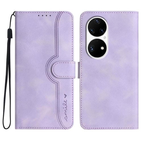 Funda de Piel Huawei P50 Pro con Diseño de Corazón (Morada)