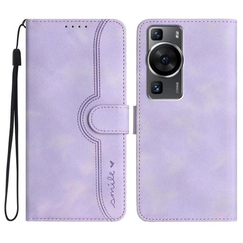 Funda de Piel Sintética con Diseño de Corazón para Huawei P60 y P60 Pro (Morada)
