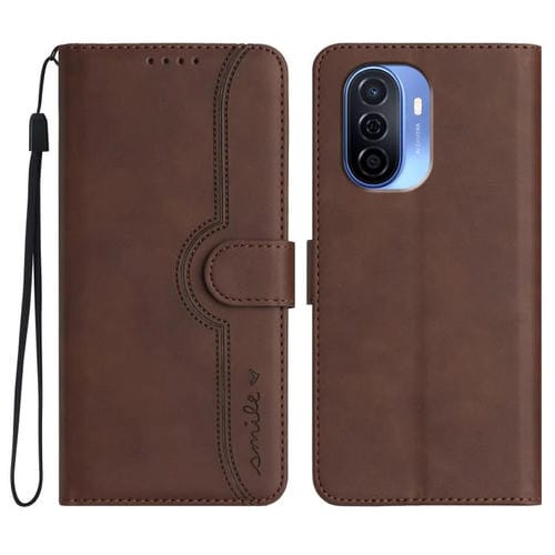Funda de Cuero Huawei Enjoy 50 Nova Y70 con Diseño de Corazón (Marrón)
