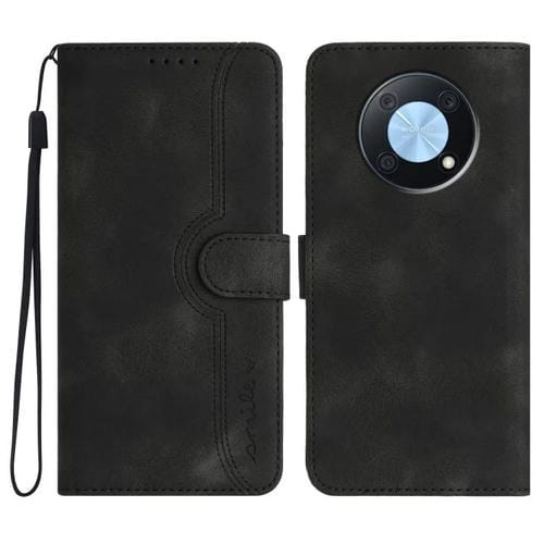 Funda de Cuero con Diseño de Corazón para Huawei Enjoy 50 Pro/Nova Y90 (Negra)